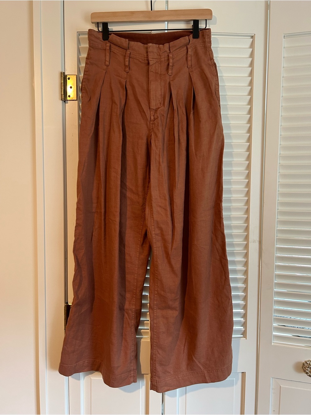 Free People Wide Leg Pants Rust High Rise Pleated Trouser Boho Relaxed Fit Sz 0